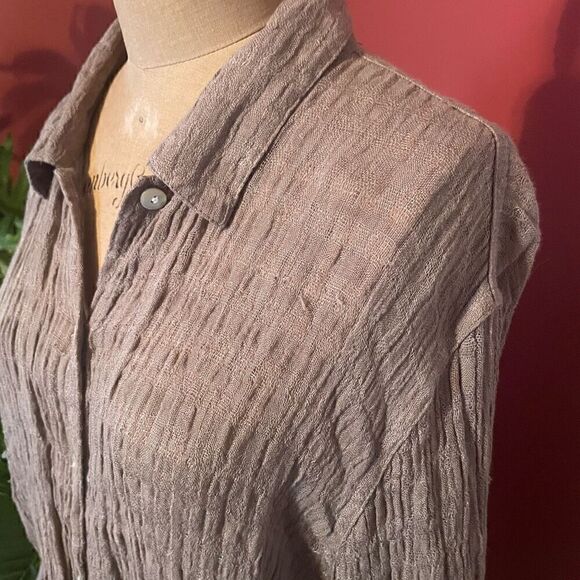 CHICO’S | taupe crinkly button up 2 (M) - Picture 4 of 9